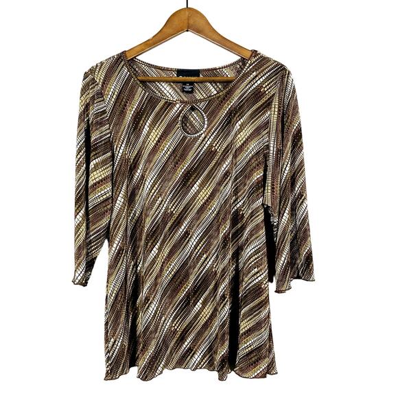 Maggie Barnes Keyhole Tunic Geo Mid Mod Print 3/4 Sleeve Loose Fit - 0X - Picture 1 of 4